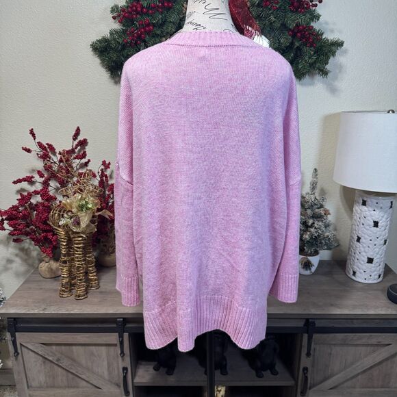 MERSEA Montauk V Neck Sweater Pink One Size Wide Sleeve Casual Wool Blend - Picture 6 of 9